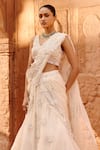 Shop_Awigna_Ivory Pure Organza Embroidered Fiora Pre-draped Saree With Blouse _at_Aza_Fashions
