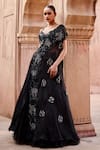 Buy_Awigna_Black Pure Organza Embroidered Floral Motifs Nero Blouse Lehenga Set  _at_Aza_Fashions