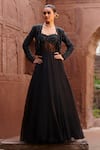 Buy_Awigna_Black Pure Organza Embroidered Floral Motifs Negra Gown With Jacket  _at_Aza_Fashions