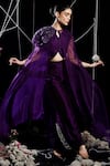 Buy_Eclat by Prerika Jalan_Purple Mysore Silk Embroidery Pearls Twist Cosmic Embellished Jacket Pant Set _at_Aza_Fashions