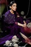 Eclat by Prerika Jalan_Purple Mysore Silk Embroidery Pearls Twist Cosmic Embellished Jacket Pant Set _at_Aza_Fashions