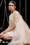 Eclat by Prerika Jalan_Ivory Organza Embroidery Pearl Round Noose Fringe Embellished Cape With Dress _at_Aza_Fashions