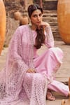 Shop_LASHKARAA_Purple Silk Embroidered Zari Round Straight Kurta Set With Jaal Dupatta_at_Aza_Fashions