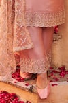 Buy_LASHKARAA_Pink Organza Embroidered Zari Mandarin Collar Floral Blossom Kurta Palazzo Set_Online_at_Aza_Fashions