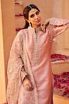 Shop_LASHKARAA_Pink Organza Embroidered Zari Mandarin Collar Floral Blossom Kurta Palazzo Set _Online_at_Aza_Fashions