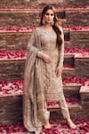 Buy_LASHKARAA_Grey Net Embroidered Zari Notched Floral Jaal Kurta Pant Set _at_Aza_Fashions