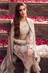 Shop_LASHKARAA_Grey Net Embroidered Zari Notched Floral Jaal Kurta Pant Set _at_Aza_Fashions