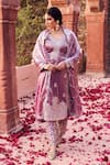 Buy_LASHKARAA_Purple Organza Embroidered Zari V-neck Floral Thread Kurta Palazzo Set_at_Aza_Fashions