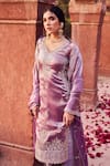 Buy_LASHKARAA_Purple Organza Embroidered Zari V-neck Floral Thread Kurta Palazzo Set_Online_at_Aza_Fashions
