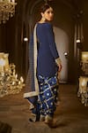 LASHKARAA_Blue Crepe Embroidered Zari Notched Botanic Kurta Pant Set_Online_at_Aza_Fashions