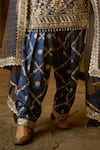 Buy_LASHKARAA_Blue Crepe Embroidered Zari Notched Botanic Kurta Pant Set_Online_at_Aza_Fashions