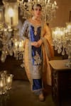 Buy_LASHKARAA_Blue Satin Embroidered Zari V-neck Blossom Thread Kurta Pant Set_at_Aza_Fashions