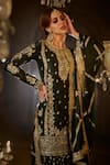 Shop_LASHKARAA_Green Satin Embroidered Zari Round Floral Jaali Kurta Tulip Pant Set _at_Aza_Fashions