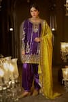 Buy_LASHKARAA_Purple Organza Embroidered Zari Round Kurta Set With Contrast Dupatta_at_Aza_Fashions