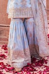 Buy_LASHKARAA_Blue Organza Embroidered Sequin Round Zari Flower Kurta Gharara Set _Online_at_Aza_Fashions