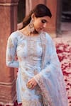 Shop_LASHKARAA_Blue Organza Embroidered Sequin Round Zari Flower Kurta Gharara Set _at_Aza_Fashions