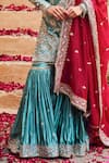 Buy_LASHKARAA_Blue Satin Embroidered Sequin V-neck Flower Kurta Gharara Set_Online_at_Aza_Fashions