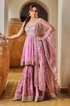 Buy_LASHKARAA_Pink Tabby Silk Embroidered Zari Round Peplum Kurta Gharara Set_at_Aza_Fashions