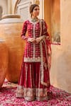 Buy_LASHKARAA_Maroon Silk Embroidered Sequin V-neck Zari Butti Kurta Gharara Set_at_Aza_Fashions