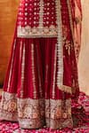 Buy_LASHKARAA_Maroon Silk Embroidered Sequin V-neck Zari Butti Kurta Gharara Set_Online_at_Aza_Fashions