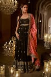 Buy_LASHKARAA_Black Silk Print Bandhani Scoop Neck Zari Embroidered Anarkali Set _at_Aza_Fashions