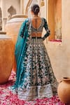 LASHKARAA_Green Organza Embroidery Zari V Neck Bridal Floral Bloom Lehenga Set_Online_at_Aza_Fashions