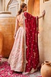 LASHKARAA_Pink Silk Embroidery Zari Round Neck Bridal Floral Bouquet Lehenga Set_Online_at_Aza_Fashions