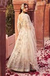 LASHKARAA_Off White Net Embroidery Zari Sweetheart Neck Bridal Floral Forest Lehenga Set _Online_at_Aza_Fashions