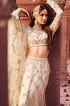 Shop_LASHKARAA_Off White Net Embroidery Zari Sweetheart Neck Bridal Floral Forest Lehenga Set _at_Aza_Fashions