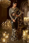 Buy_LASHKARAA_Black Net Embroidery Zari Round Neck Floral Vine Pre-draped Saree With Blouse_at_Aza_Fashions