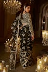 LASHKARAA_Black Net Embroidery Zari Round Neck Floral Vine Pre-draped Saree With Blouse_Online_at_Aza_Fashions