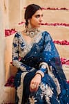 Shop_LASHKARAA_Blue Organza Embroidery Zari V Neck Sequin Pre-draped Saree With Blouse_at_Aza_Fashions
