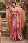 Buy_LASHKARAA_Pink Organza Embroidery Zari Floral Bloom Pre-draped Saree With Blouse_at_Aza_Fashions
