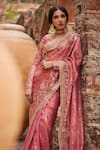 Shop_LASHKARAA_Pink Organza Embroidery Zari Floral Bloom Pre-draped Saree With Blouse_at_Aza_Fashions