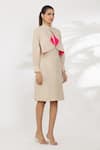 Buy_Manika Nanda_Beige Plain Band Collar Ruffle Straight Cut Dress  _Online_at_Aza_Fashions