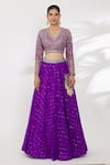 Vvani by Vani Vats_Purple Embroidery Sequin V Neck Lehenga Set _Online_at_Aza_Fashions