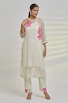 Buy_Rajat & Shraddha_White Embroidered Floral Appliques Kurta Round Work Striped And Pant Set _at_Aza_Fashions