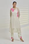 Shop_Rajat & Shraddha_White Embroidered Floral Appliques Kurta Round Work Striped And Pant Set _Online_at_Aza_Fashions