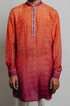 Shop_Krishna Mehta_Orange Tussar Printed Geometric Textured Short Kurta And Pant Set _Online_at_Aza_Fashions