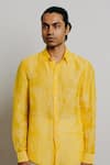 Buy_Krishna Mehta_Yellow Tussar Printed Hand Block Shirt _Online_at_Aza_Fashions