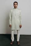 Buy_Krishna Mehta_Cream Cotton Viscose Embroidered Geometric Pattern Kurta And Pant Set_at_Aza_Fashions