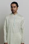 Shop_Krishna Mehta_Cream Cotton Viscose Embroidered Geometric Pattern Kurta And Pant Set_Online_at_Aza_Fashions