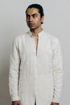 Buy_Krishna Mehta_White Cotton Viscose Embroidered Thread Floral Kurta _Online_at_Aza_Fashions