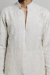 Shop_Krishna Mehta_White Cotton Viscose Embroidered Thread Floral Kurta _Online_at_Aza_Fashions
