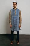 Buy_Krishna Mehta_Blue Tussar Printed Block Straight Short Kurta And Pant Set _at_Aza_Fashions