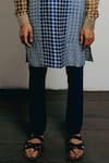 Krishna Mehta_Blue Tussar Printed Block Straight Short Kurta And Pant Set _Online_at_Aza_Fashions
