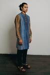 Buy_Krishna Mehta_Blue Tussar Printed Block Straight Short Kurta And Pant Set _Online_at_Aza_Fashions