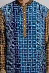 Krishna Mehta_Blue Tussar Printed Block Straight Short Kurta And Pant Set _at_Aza_Fashions