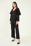 Buy_Bohobi_Black Fine Banana Crepe Embroidery Naira Bead Waistband Top And Flared Pant Set _Online_at_Aza_Fashions