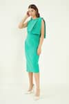 Buy_Bohobi_Green Fine Banana Crepe Embroidery Swarovski Round Sheath Dress _Online_at_Aza_Fashions